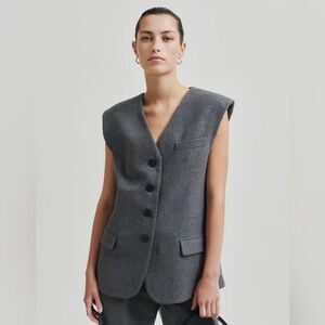 Second Female Daze Waistcoat Wool Blend Preppy Collegiate Vest Grey